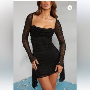 Women’s Black Beaded long sleeve mini dress